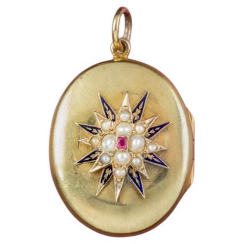 Antique Victorian Locket, Ruby and Pearl Surround, 15 Carat Gold, circa ...