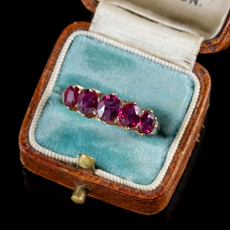 Antique Victorian Ruby Ring 2.90ct Natural Rubies 18ct Gold circa 1900