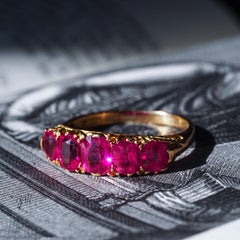Antique Victorian Ruby Ring 5 Stone Design 18K Gold - c.1900
