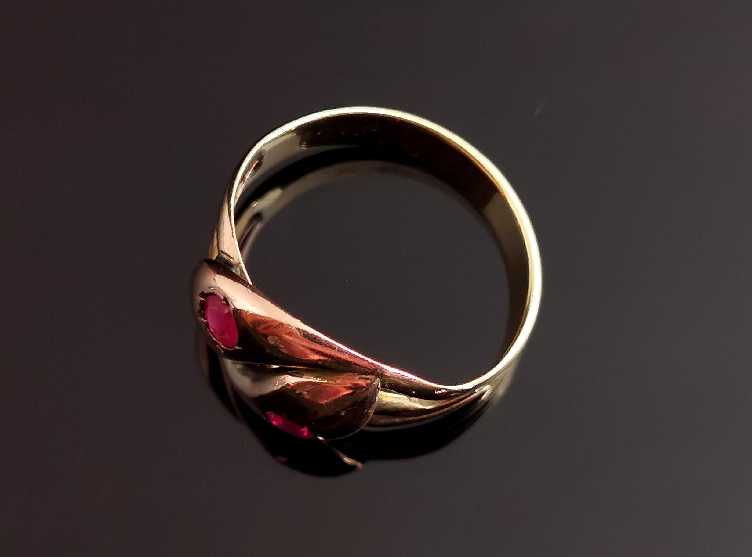 Antique Victorian Ruby Snake Ring, 9 Karat Yellow Gold 8
