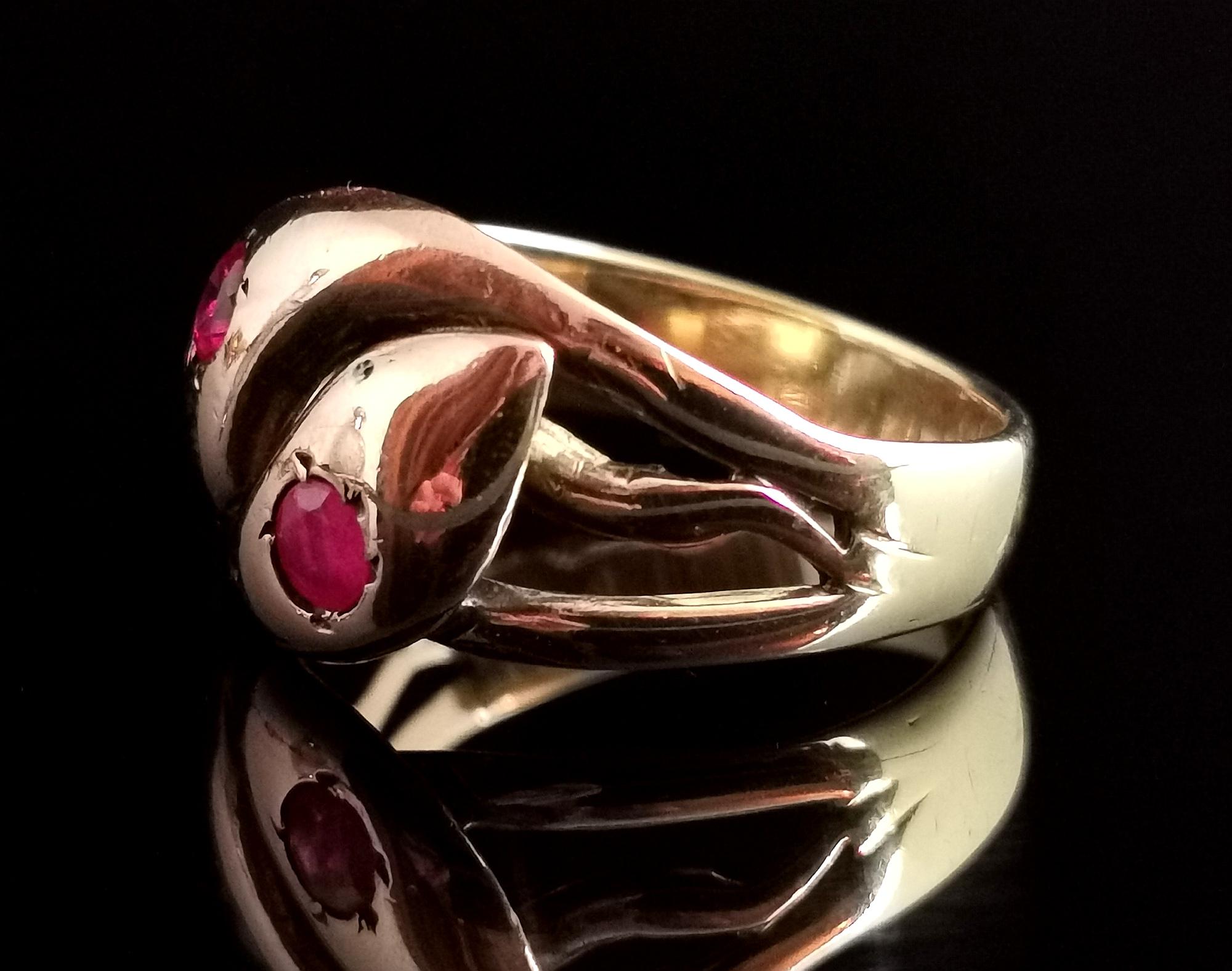 Antique Victorian Ruby Snake Ring, 9 Karat Yellow Gold 11