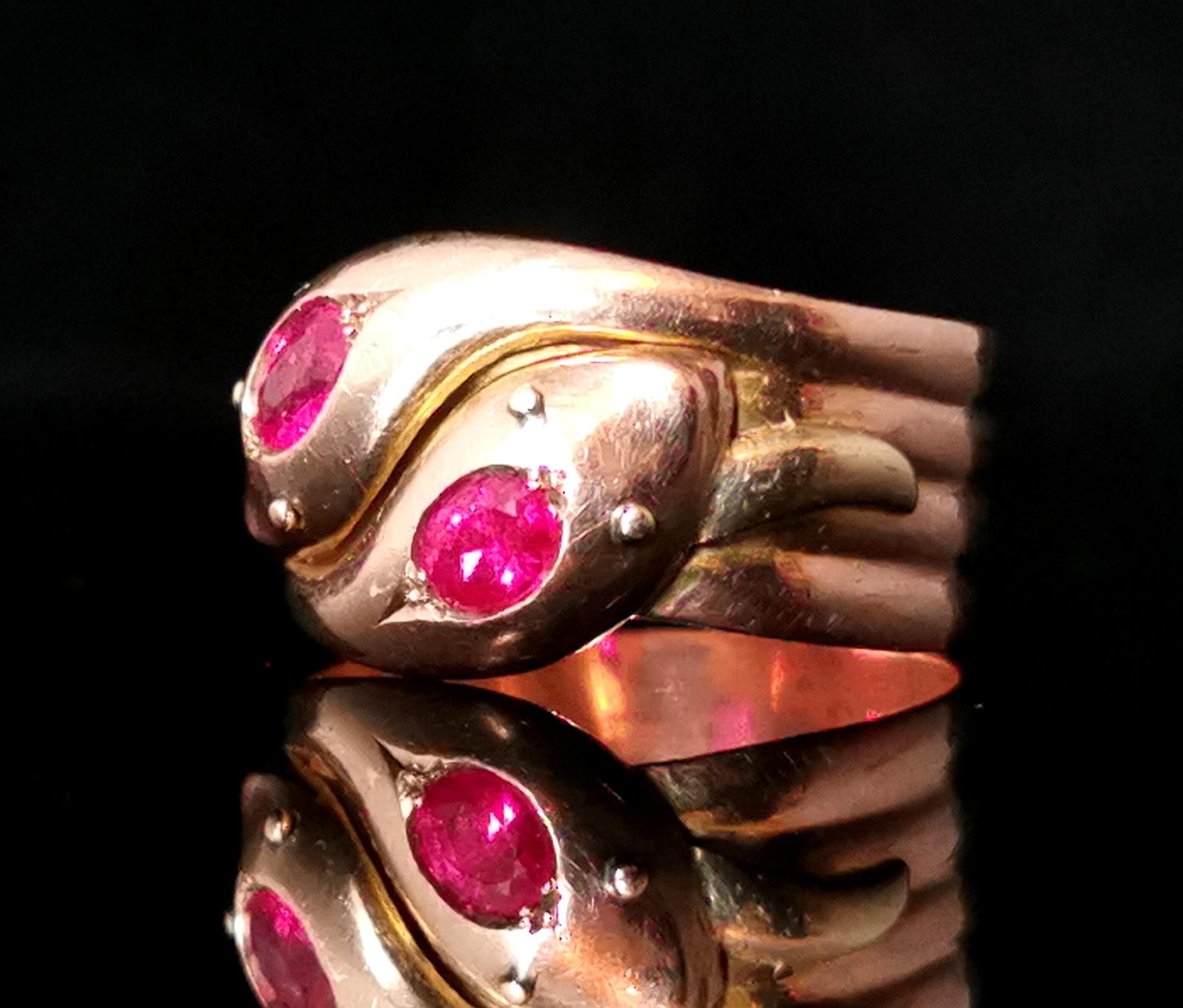 Oval Cut Antique Victorian Ruby Snake Ring, 9 Karat Yellow Gold