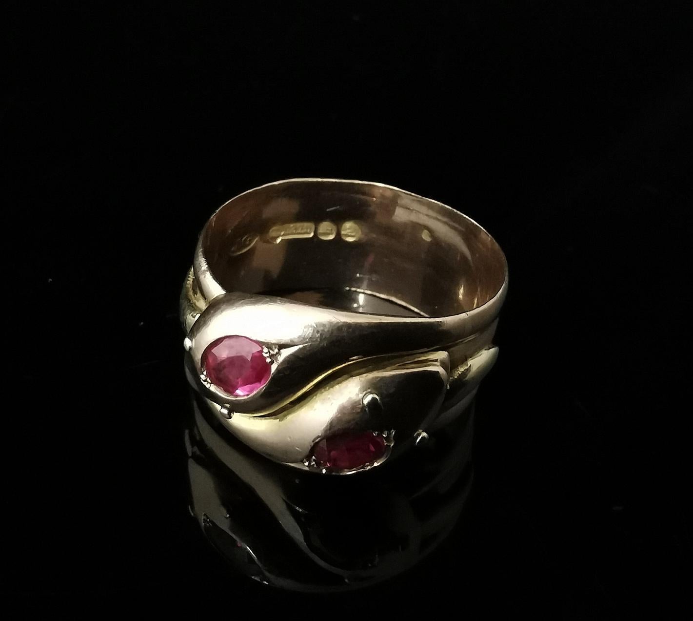 Antique Victorian Ruby Snake Ring, 9 Karat Yellow Gold 1