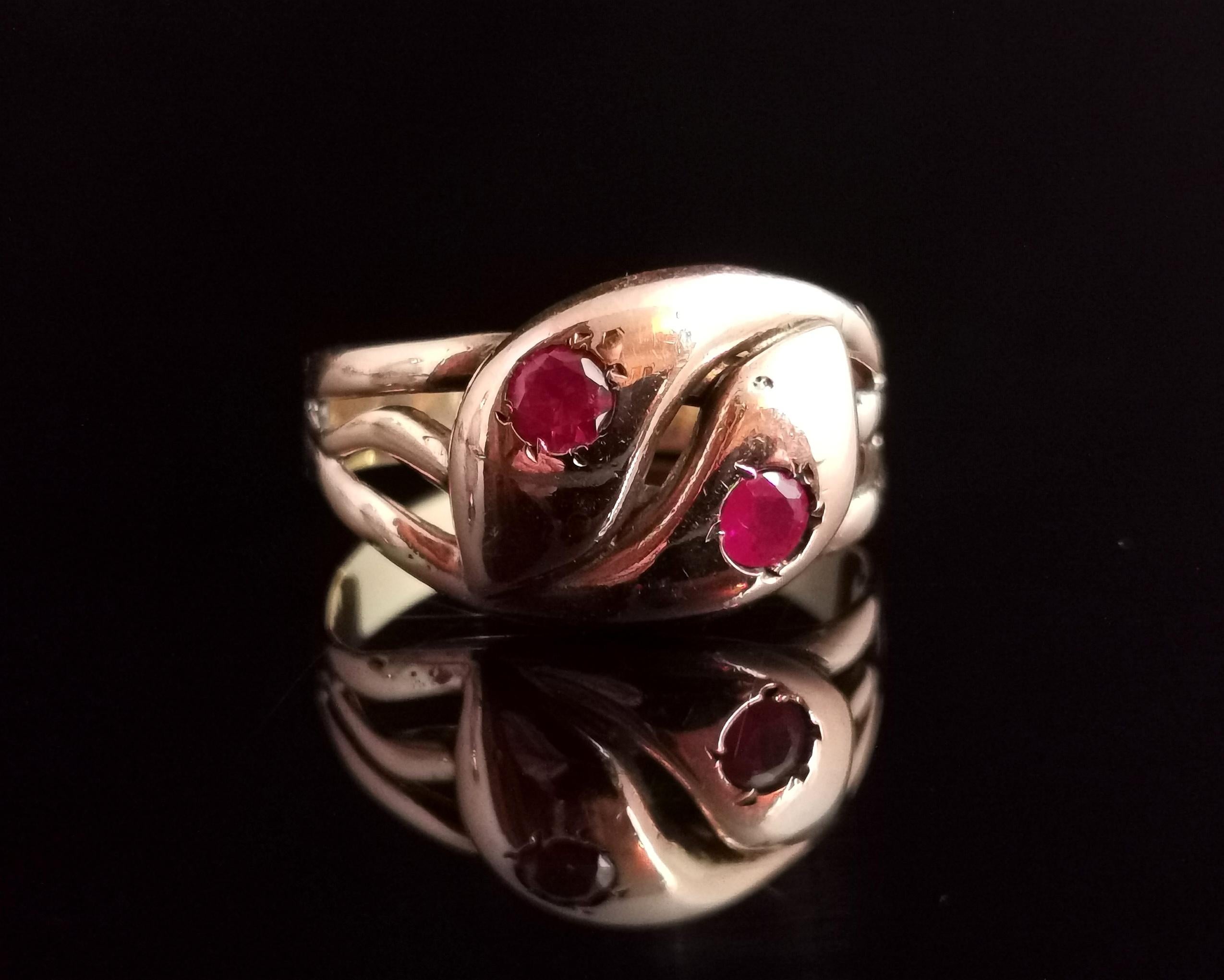 Antique Victorian Ruby Snake Ring, 9 Karat Yellow Gold 2