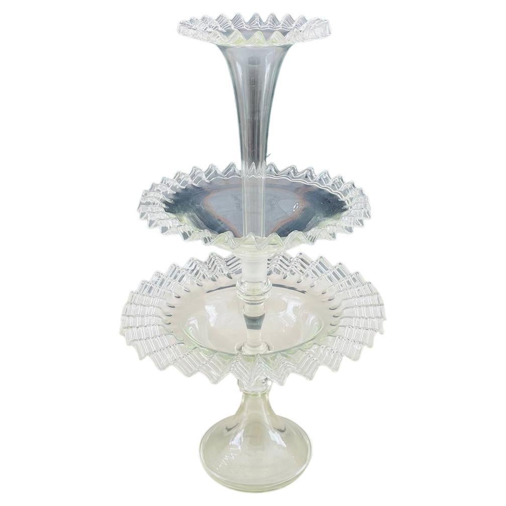 Antique Victorian Ruffled Art Glass Centerpiece