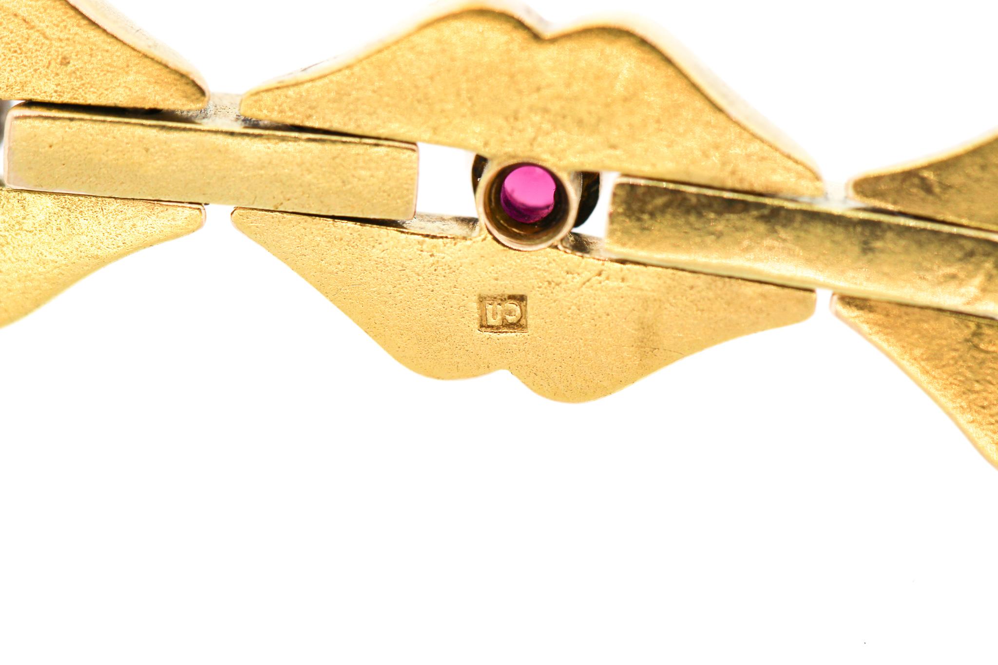 Antique Victorian Russian 14 Karat Gold Ruby Diamond Flat Link Bracelet 1