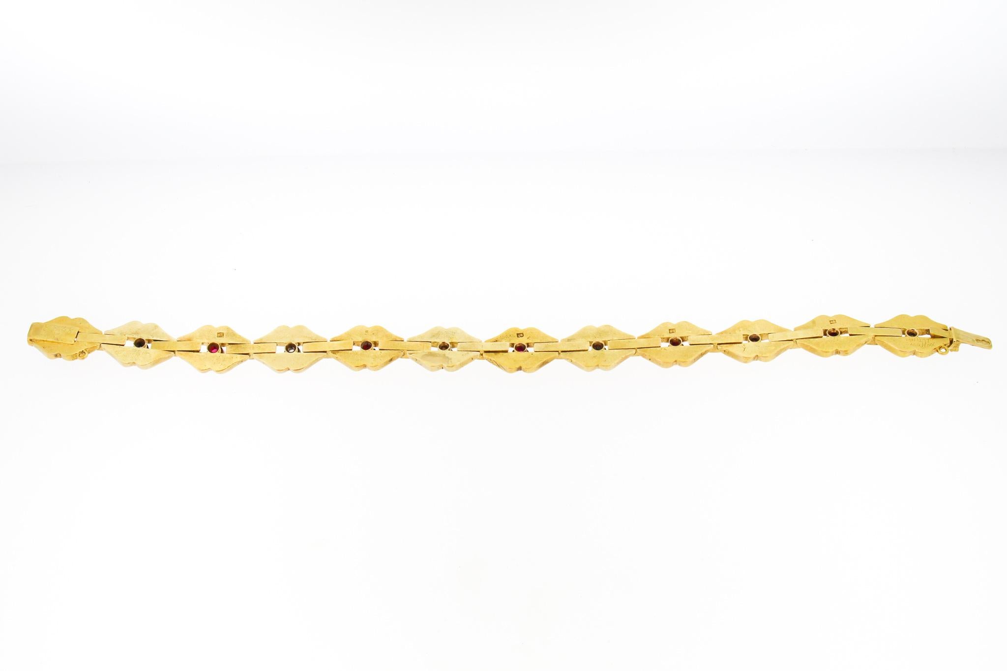 Antique Victorian Russian 14 Karat Gold Ruby Diamond Flat Link Bracelet 5