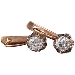 Antique Victorian Russian 14 Karat Rose Gold Diamond Drop Earrings