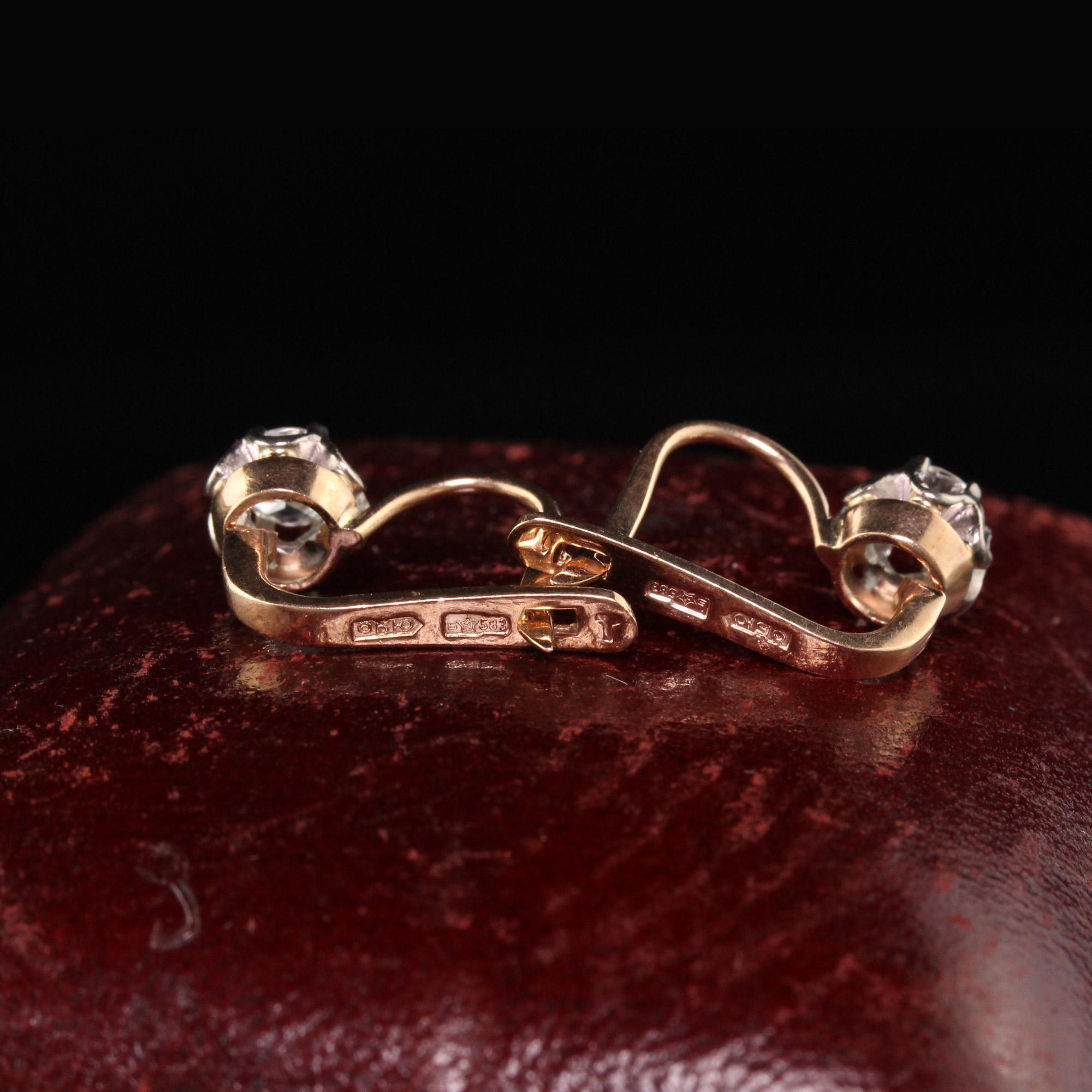 Russian Empire Antique Victorian Russian 14 Karat Rose Gold Diamond Drop Earrings