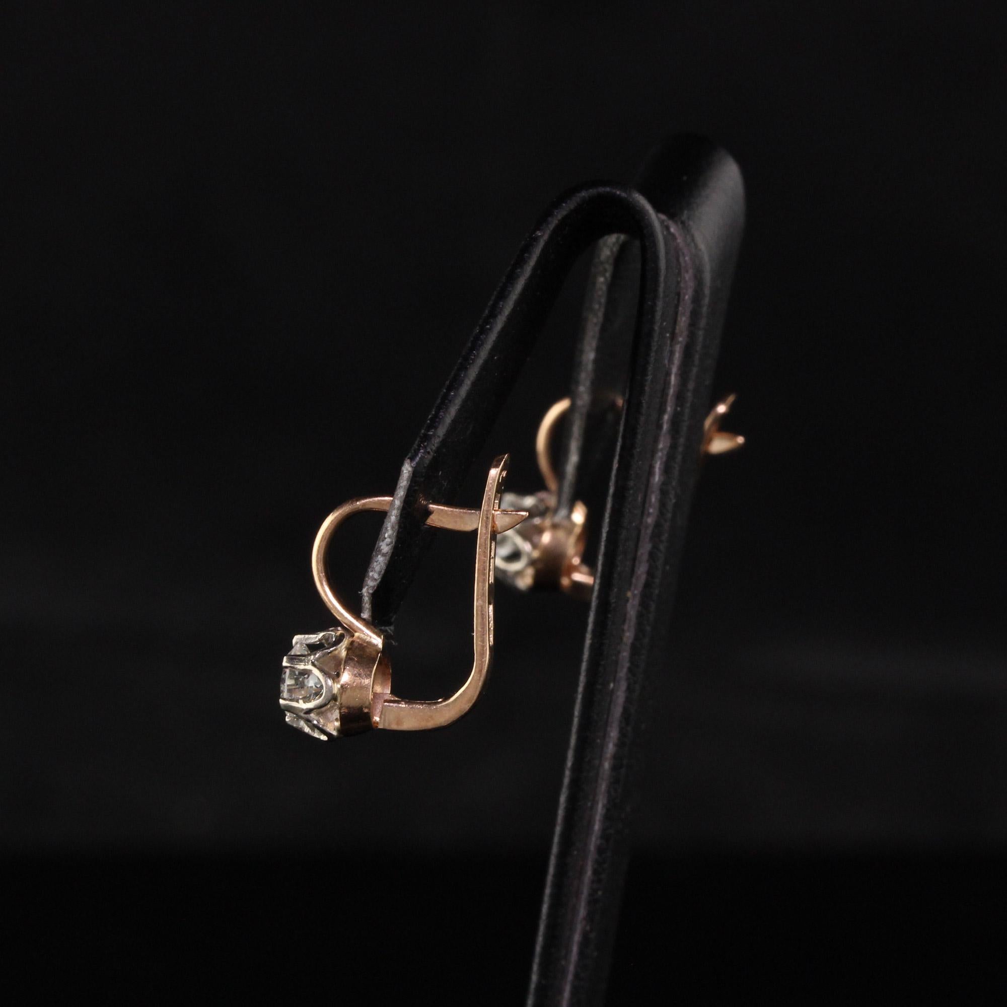 Antique Victorian Russian 14 Karat Rose Gold Diamond Drop Earrings In Good Condition In Great Neck, NY