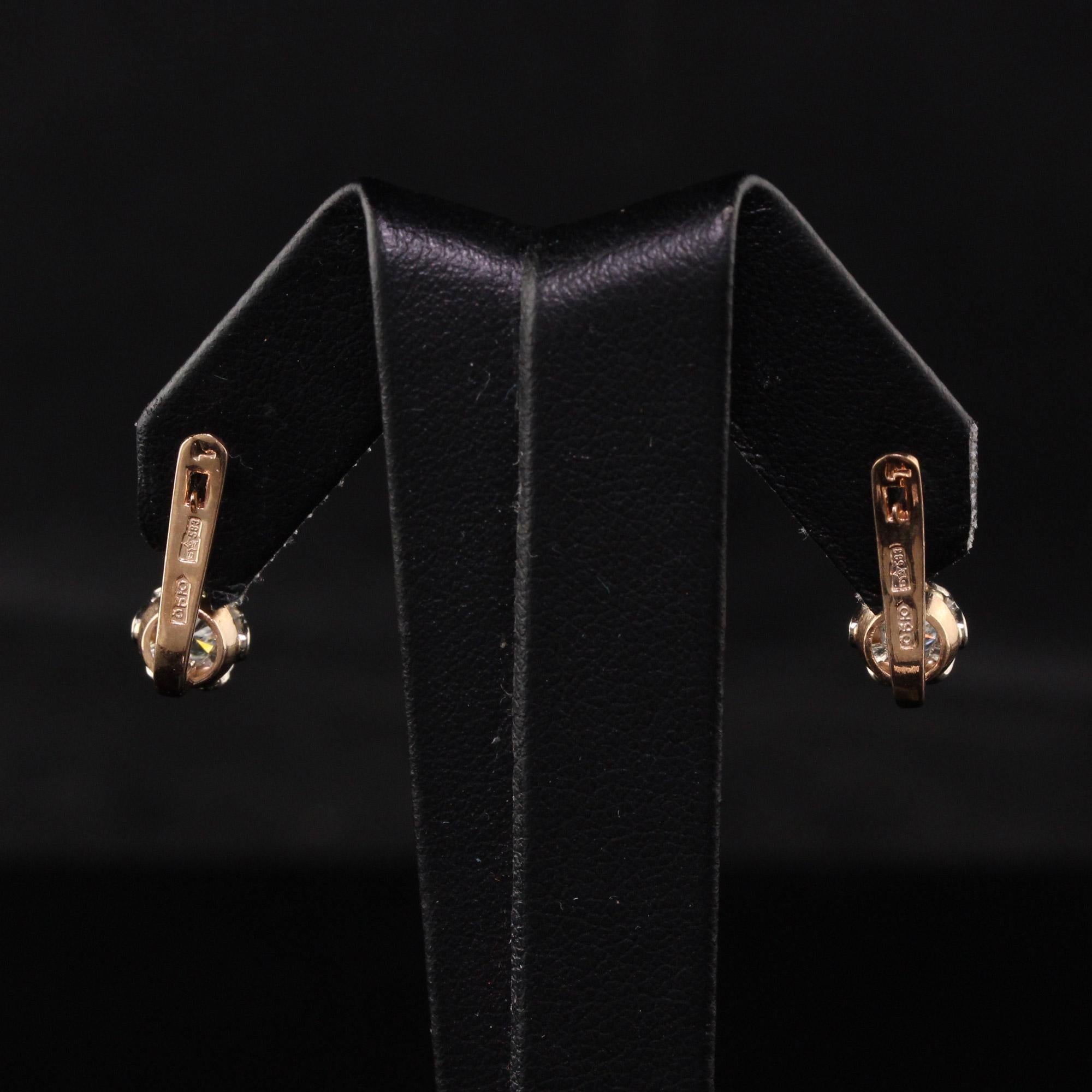 Women's or Men's Antique Victorian Russian 14 Karat Rose Gold Diamond Drop Earrings