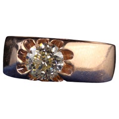 Antique Victorian Russian 14K Rose Gold Old European Diamond Engagement Ring GIA