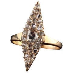 Antique Victorian Russian 14K Yellow Gold Rose Cut Diamond Navette Ring