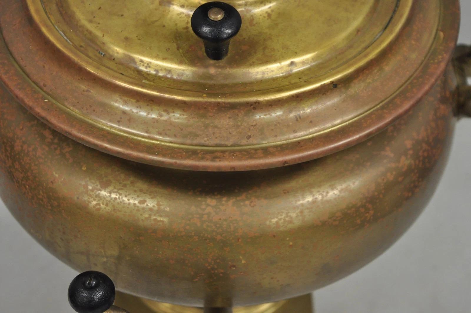 Antique Victorian Russian Brass Samovar Converted Twin Handle Table Lamp For Sale 5