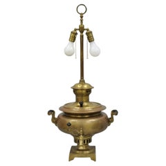 Antique Victorian Russian Brass Samovar Converted Twin Handle Table Lamp