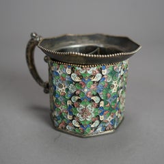 Antique Victorian Russian Enameled Silver Plated Shaving Mug 19th C