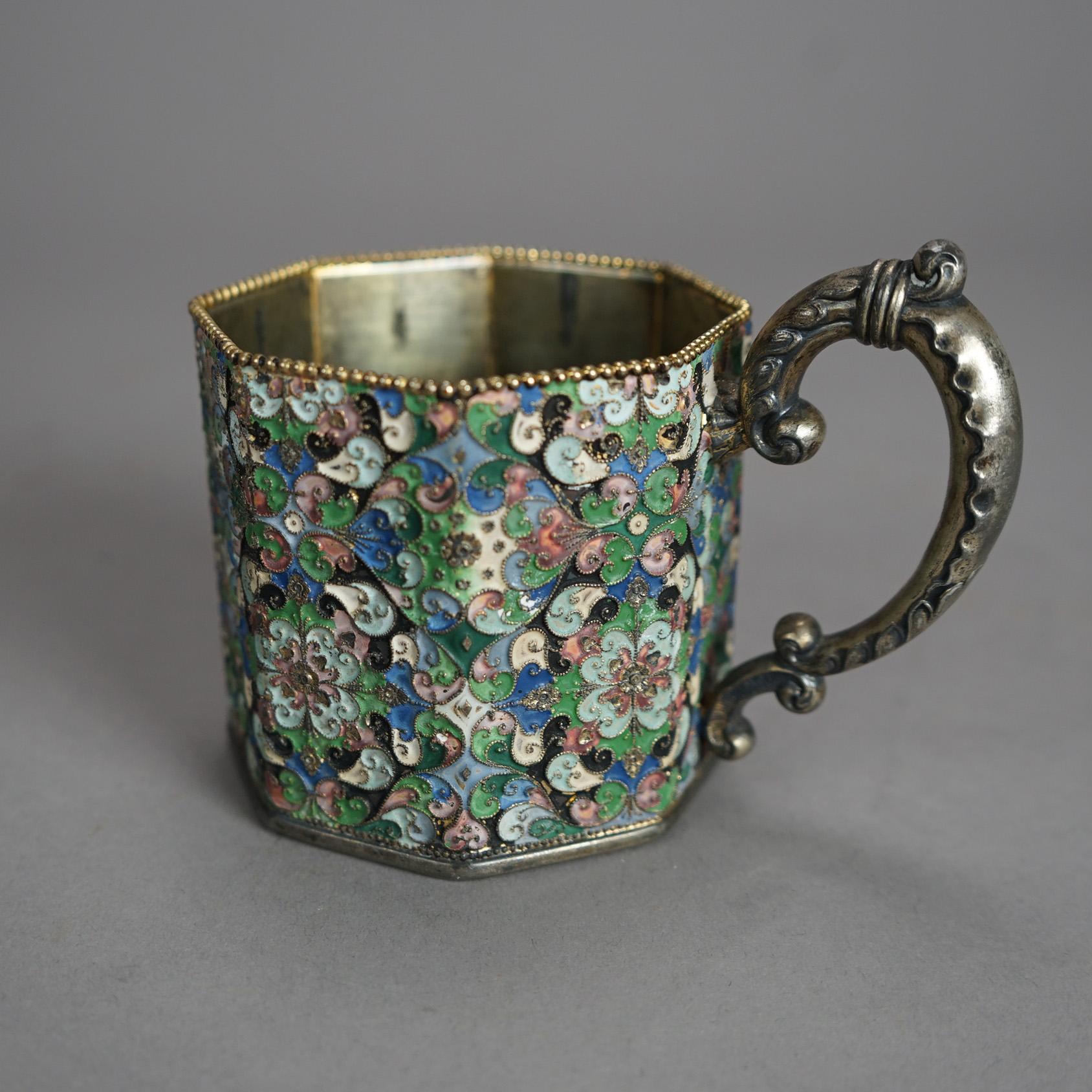 Antique Victorian Russian Enameled Silver Plated Shaving Mug 19th C 2