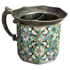 Antique Victorian Russian Enameled Silver Plated Shaving Mug 19th C
