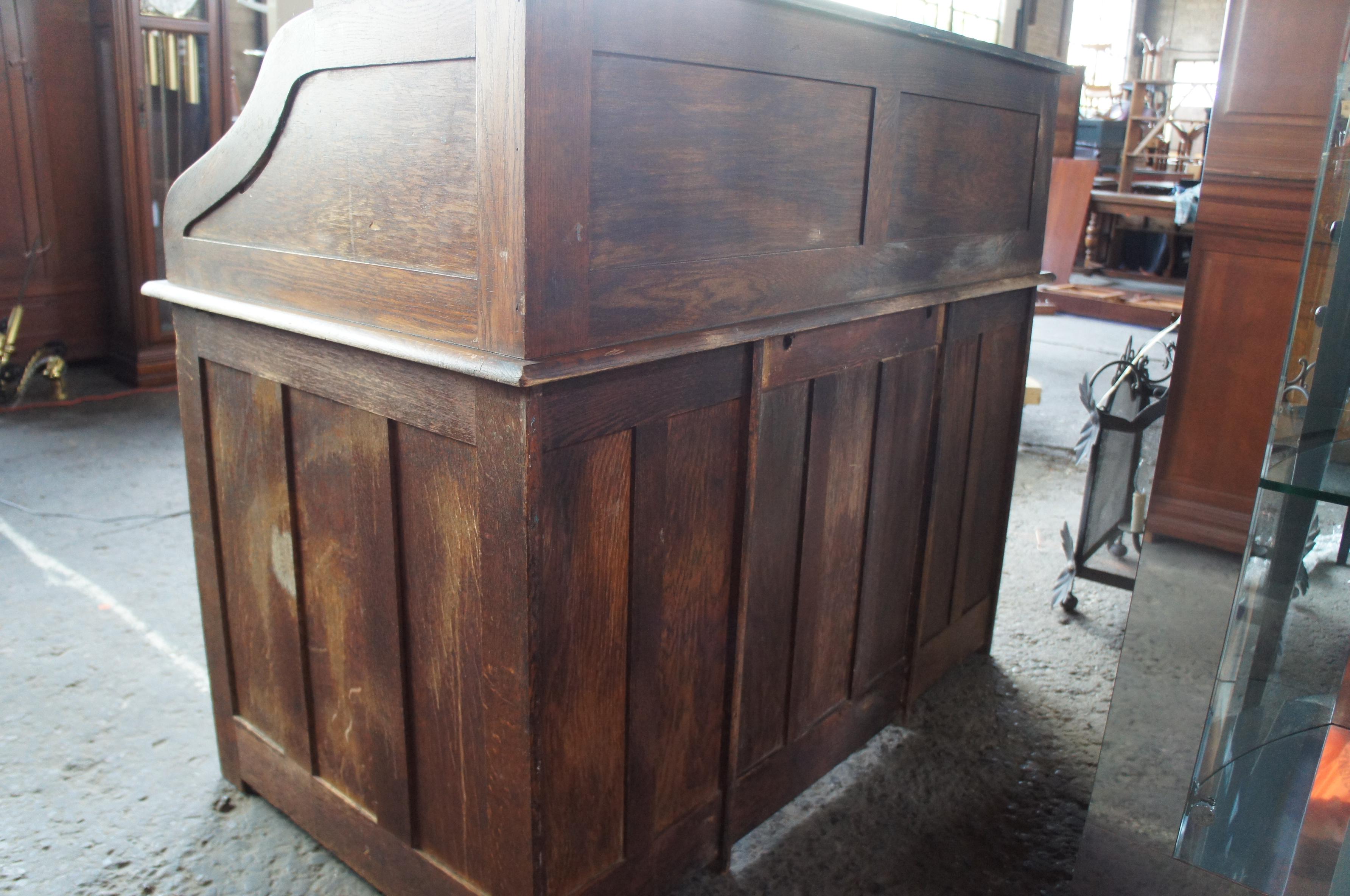 Antique Victorian S-Curve Solid Oak Roll Top Desk Tambour Door Side Drawers 3