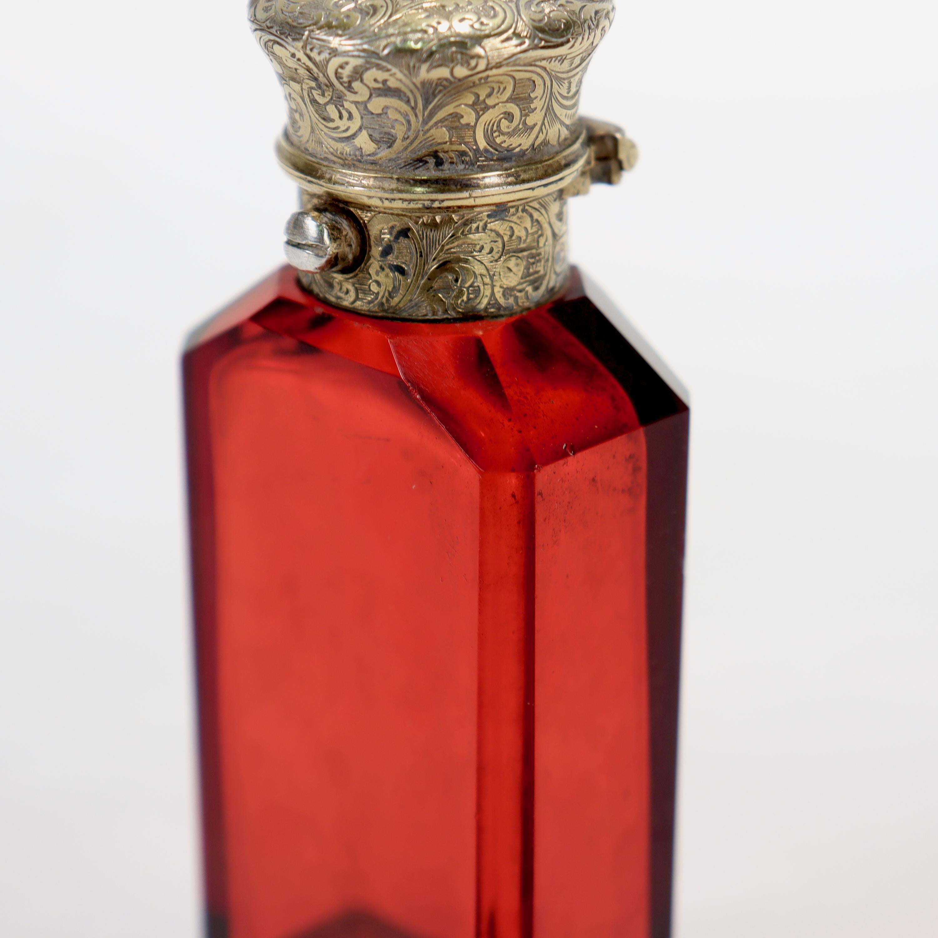 Antique Victorian S Mordan & Co Glass & Sterling Silver Vinaigrette Scent Bottle For Sale 5