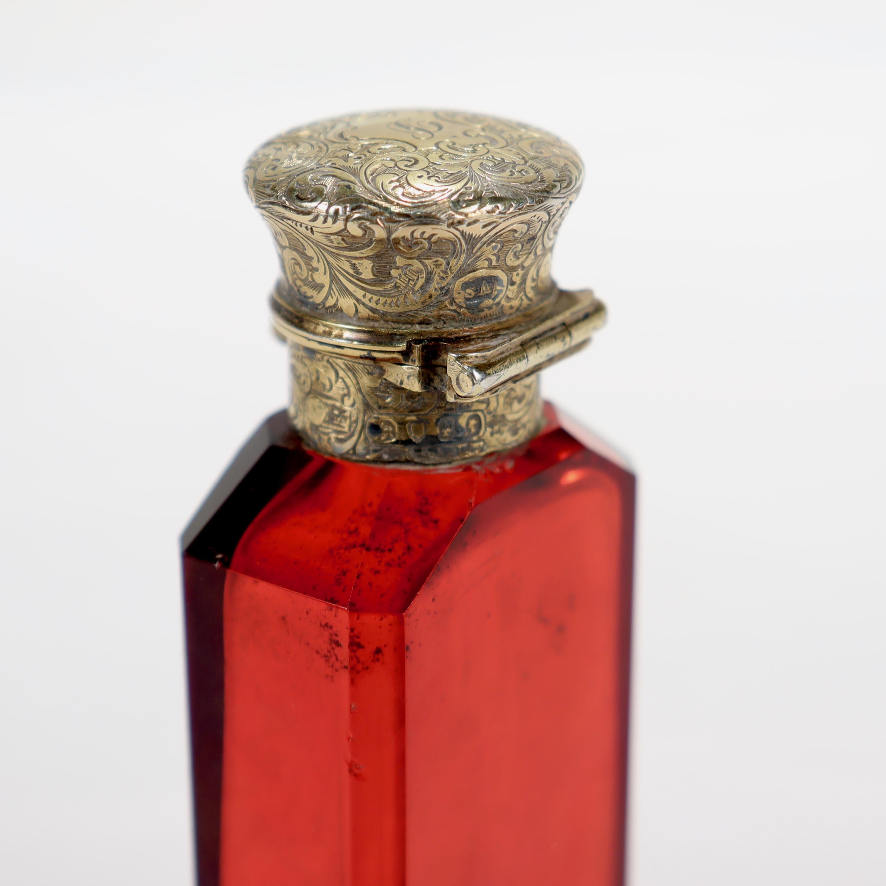 Antique Victorian S Mordan & Co Glass & Sterling Silver Vinaigrette Scent Bottle For Sale 6