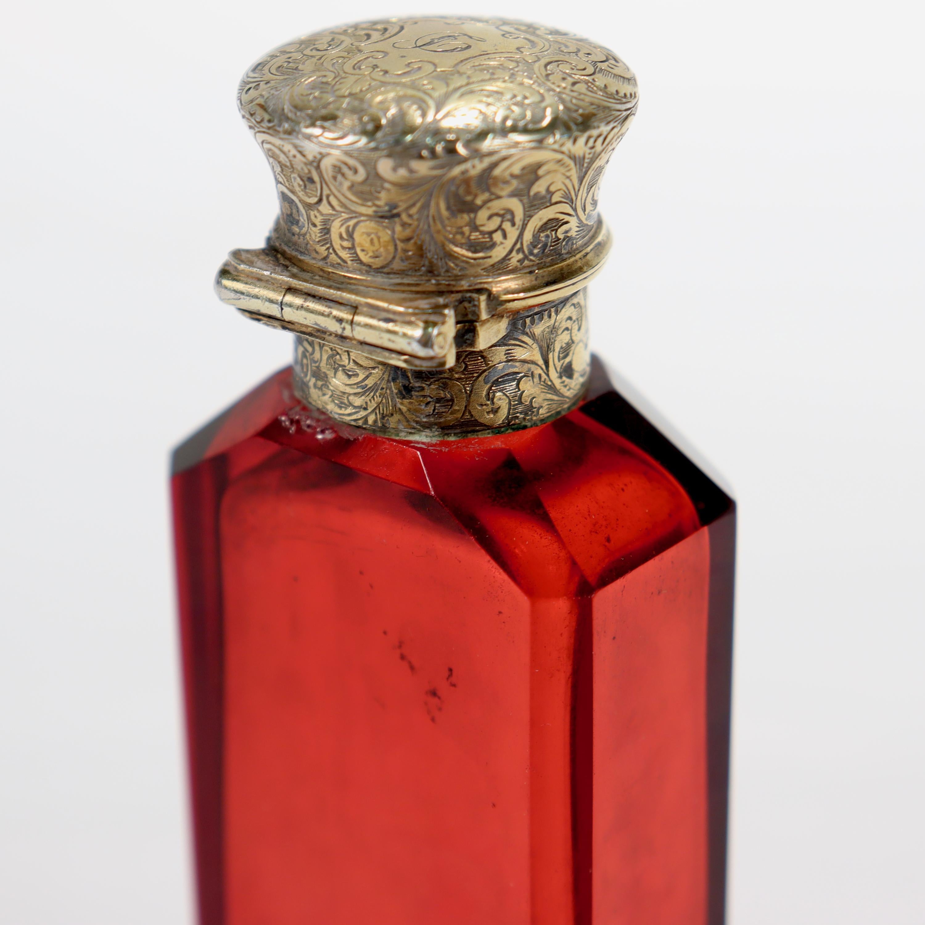 Antique Victorian S Mordan & Co Glass & Sterling Silver Vinaigrette Scent Bottle For Sale 8