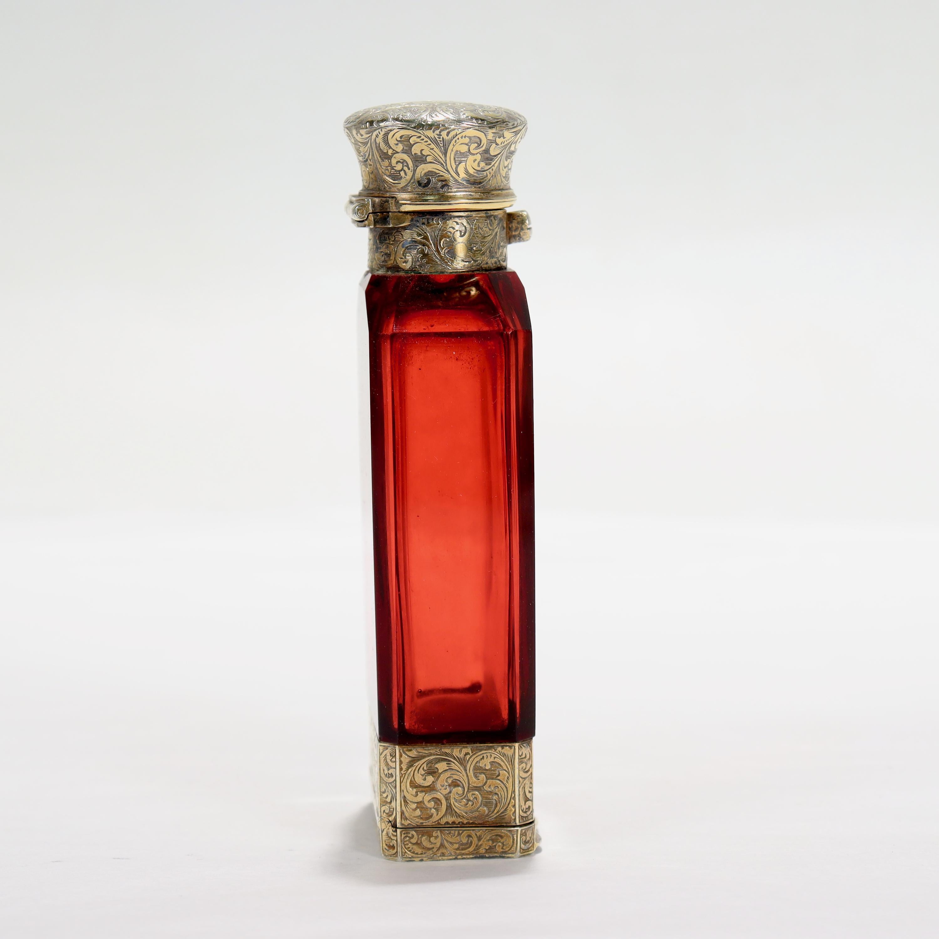 Antike viktorianische S Mordan & Co Vinaigrette-Duftflasche aus Glas und Sterlingsilber (Viktorianisch) im Angebot