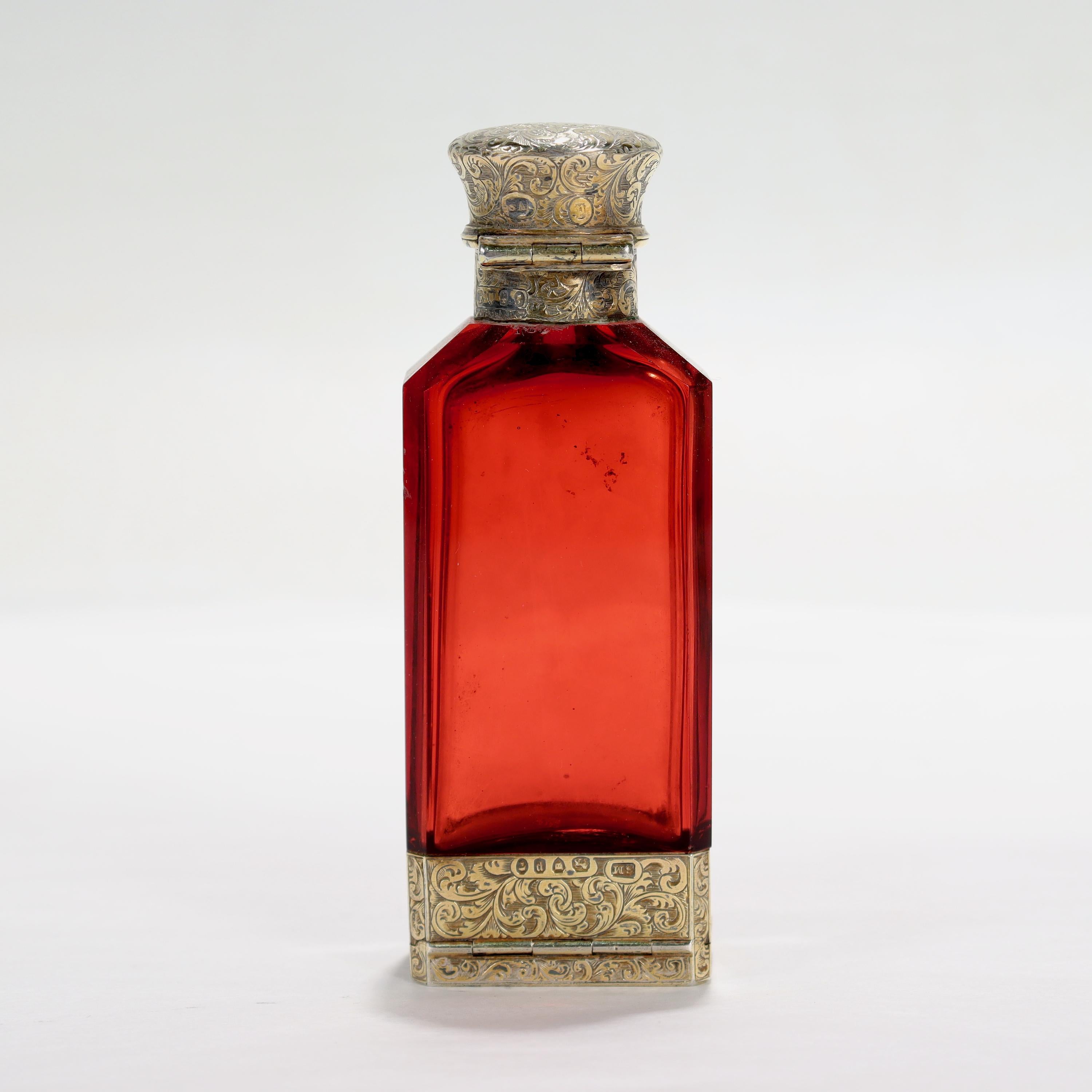 Antike viktorianische S Mordan & Co Vinaigrette-Duftflasche aus Glas und Sterlingsilber (Britisch) im Angebot