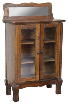 Victorian Salesman Sample Miniature Oak Bookcase Curio Cabinet with Mirror