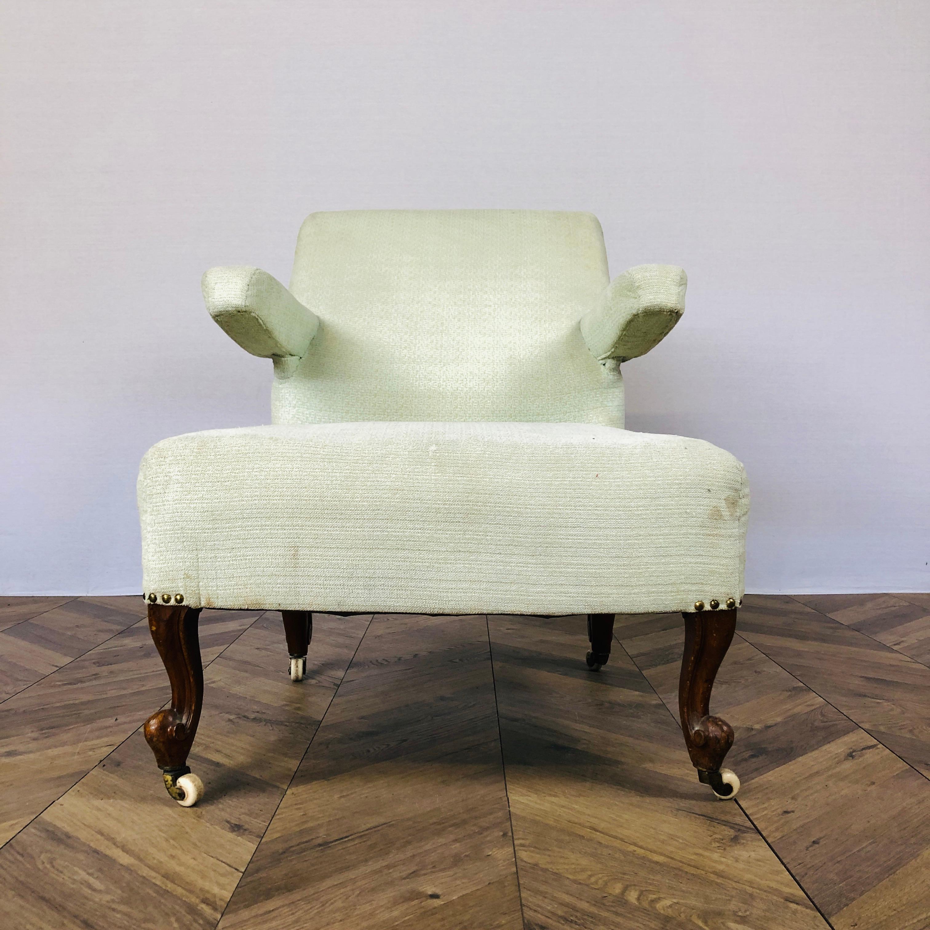 Antique Victorian Salon Armchair on Castors, 1850s In Good Condition For Sale In Ely, GB