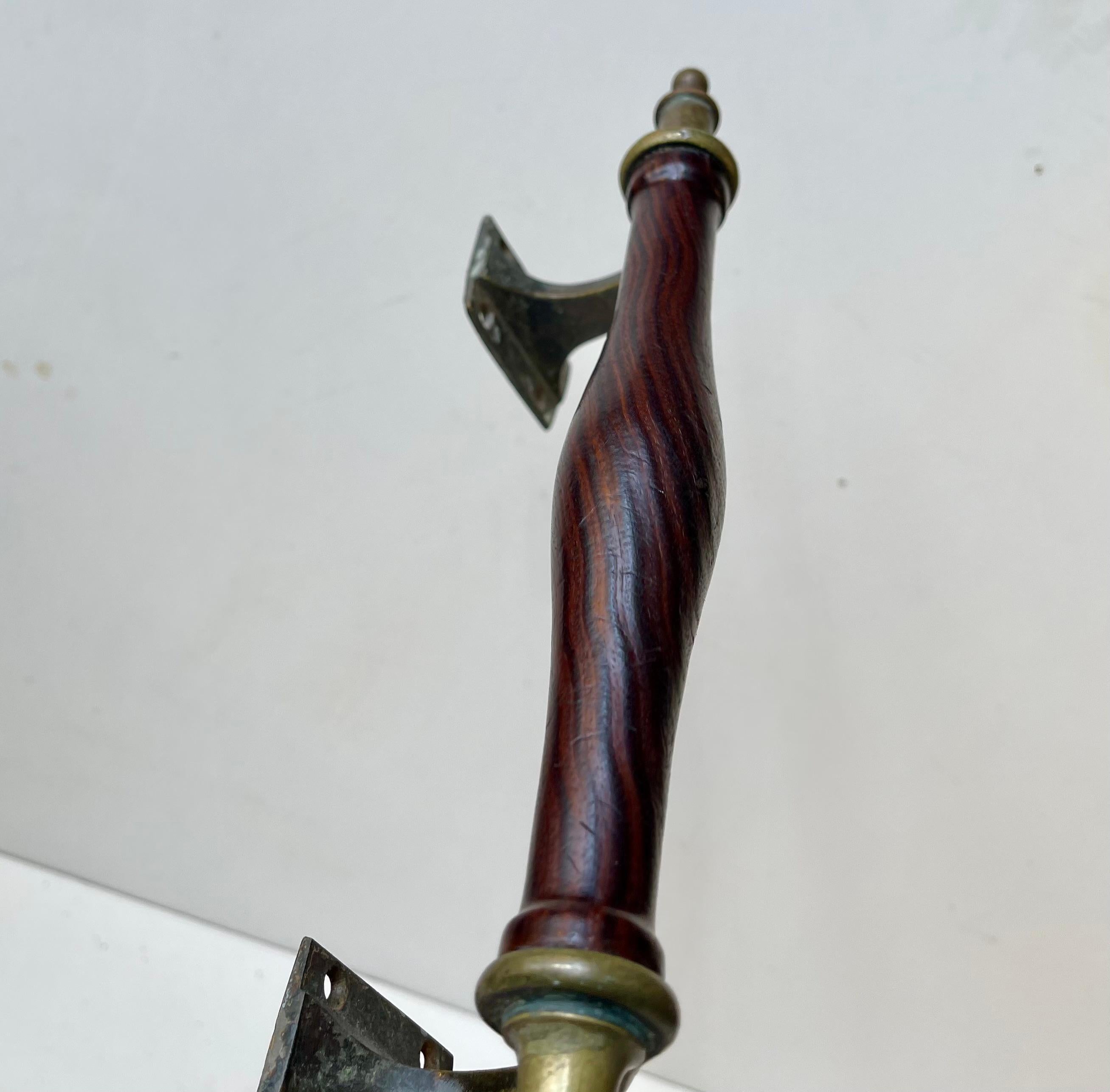 Scandinavian Antique Victorian Saloon Door Handles in Brass, Bronze & Hardwood For Sale