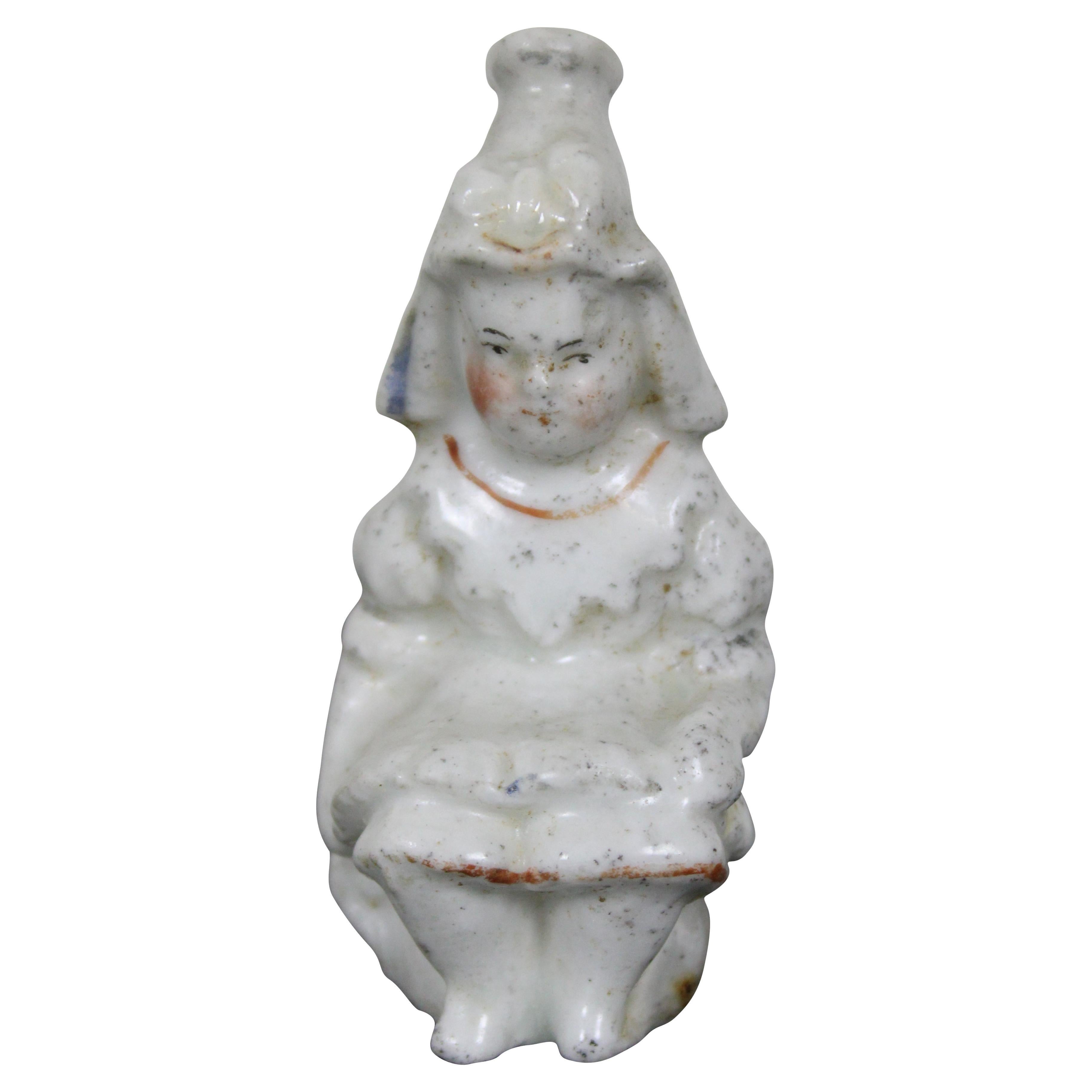 Antique Victorian Salt Glaze Staffordshire Miniature Figurine Girl on Potty