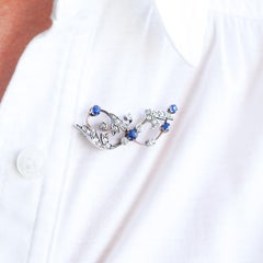 Antiguo broche victoriano de zafiro y diamantes con motivo foliado - Oro de 9 quilates - c.1880