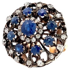 Antique Victorian Sapphire and Diamond Cluster Ring GIA Certified