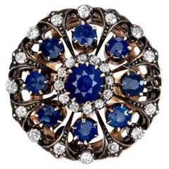 Antique Victorian Sapphire and Diamond Cluster Ring GIA Certified