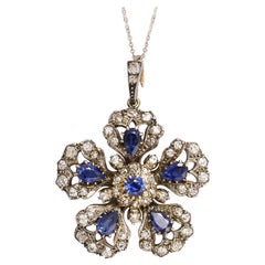 Antique Victorian Sapphire and Diamond Flower Pendant