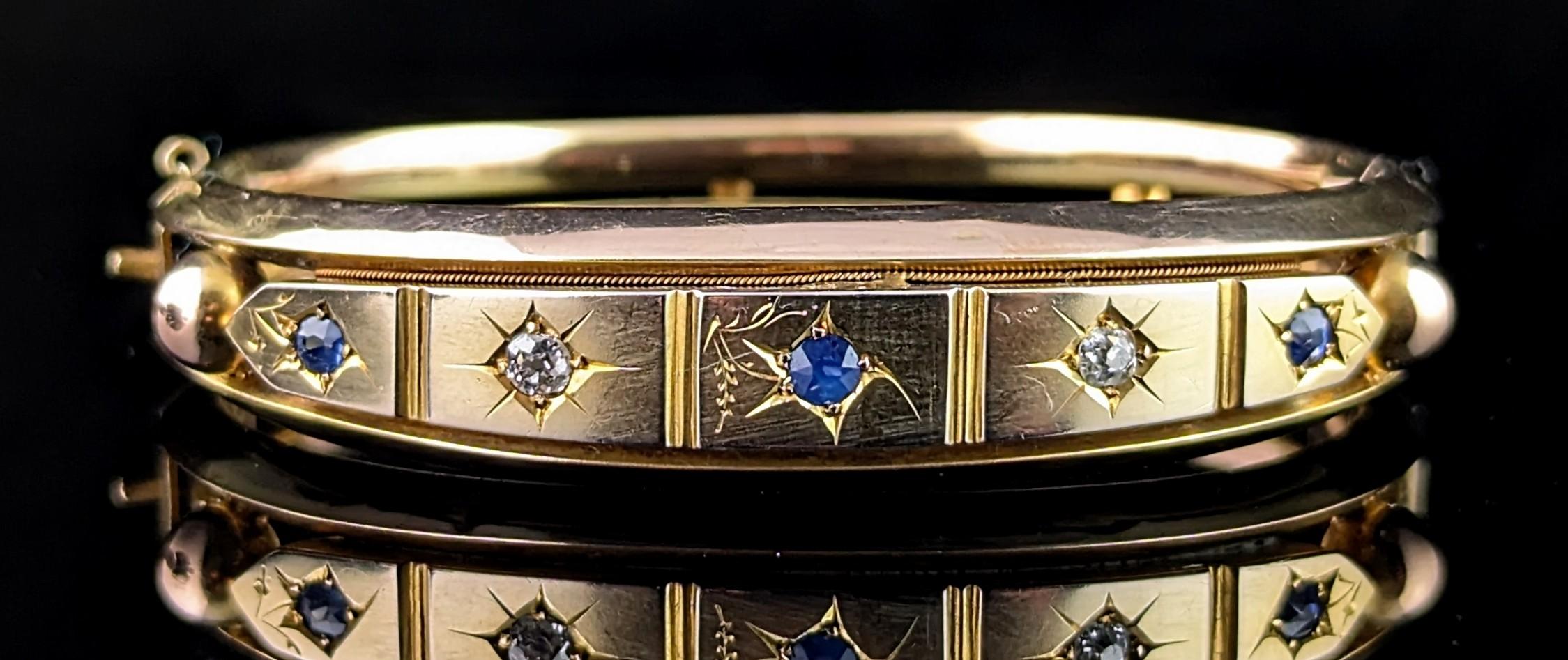 Antique Victorian Sapphire and Diamond, star set, 9k yellow gold For Sale 8