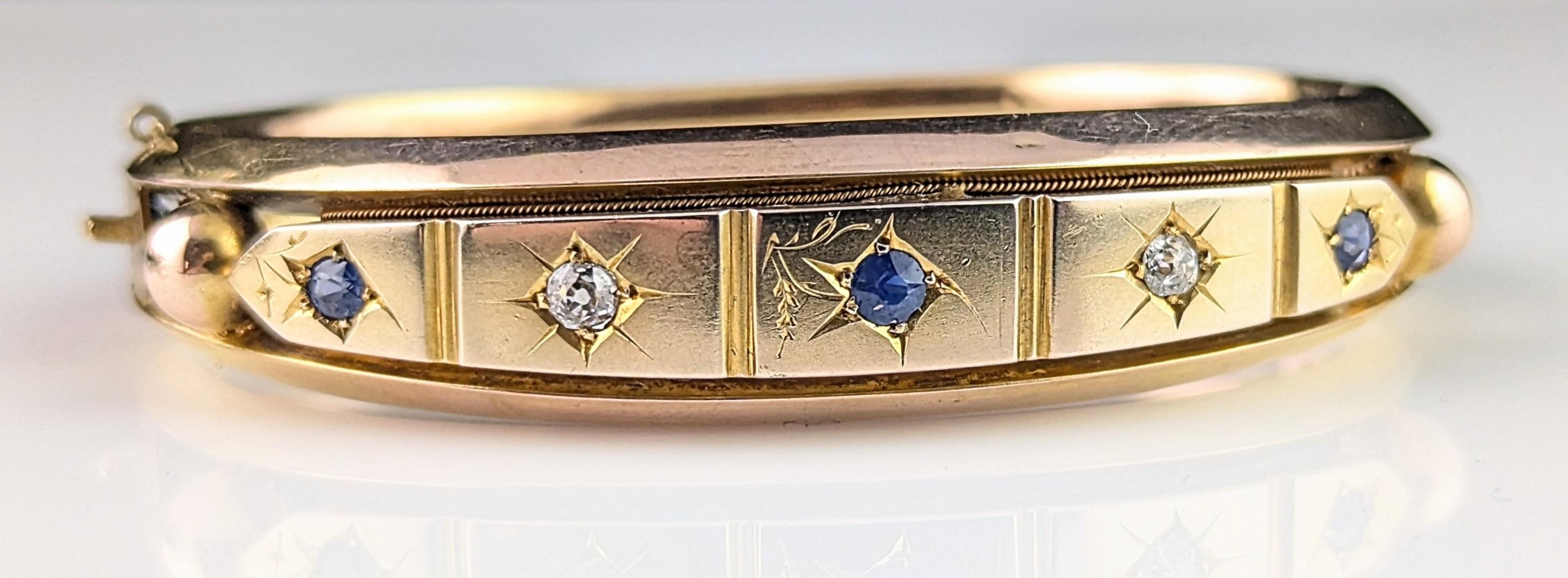 Antique Victorian Sapphire and Diamond, star set, 9k yellow gold For Sale 10