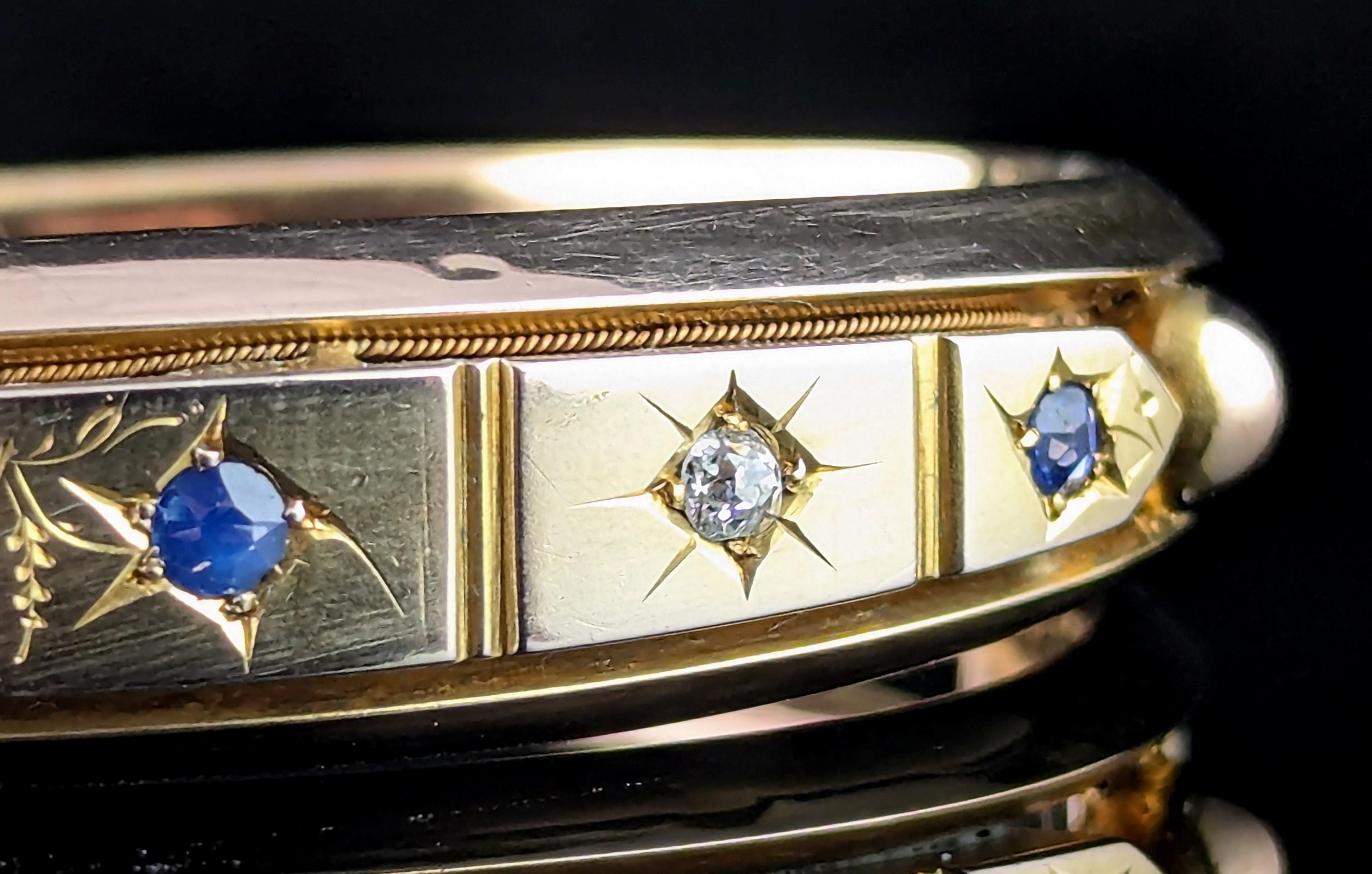 Women's Antique Victorian Sapphire and Diamond, star set, 9k yellow gold For Sale