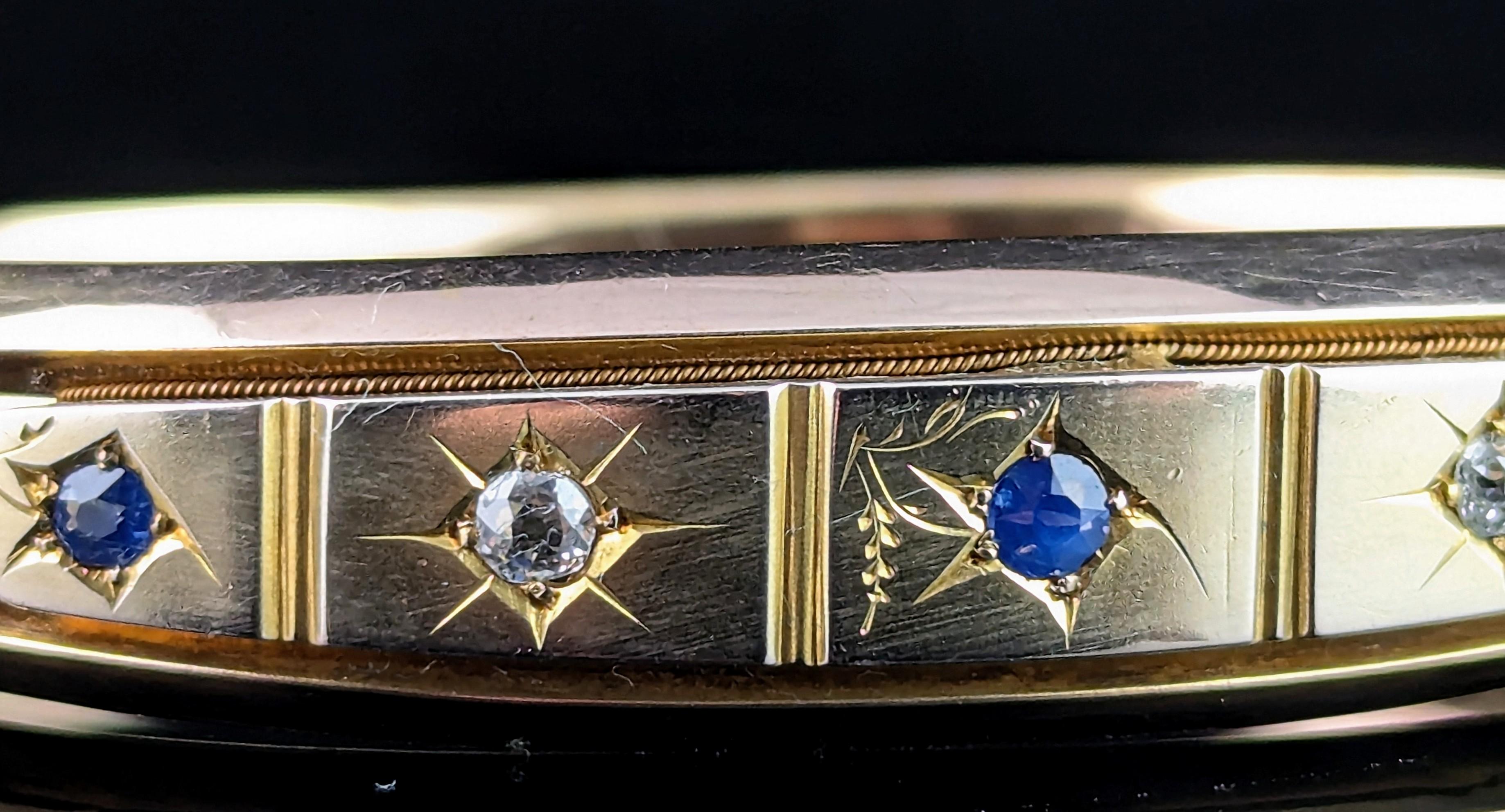 Antique Victorian Sapphire and Diamond, star set, 9k yellow gold For Sale 1