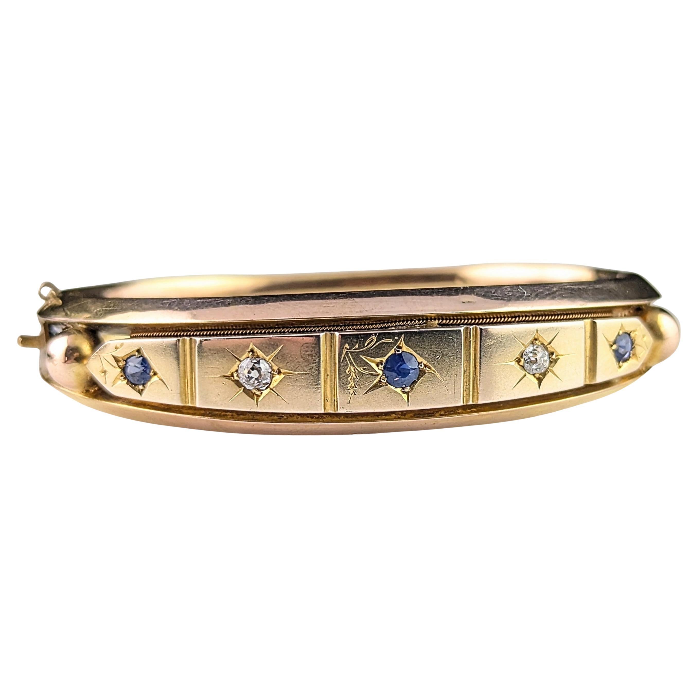 Antique Victorian Sapphire and Diamond, star set, 9k yellow gold