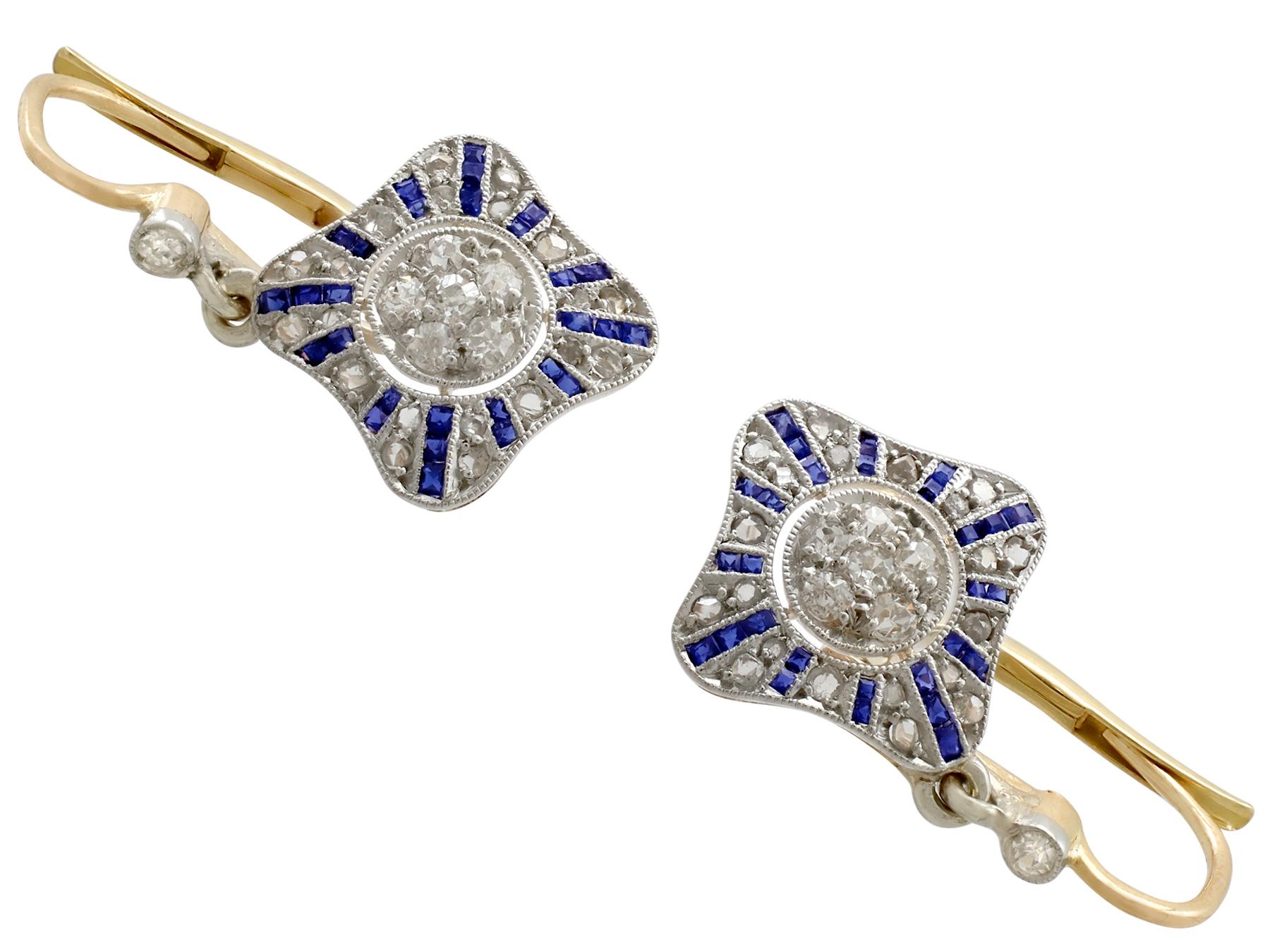 A stunning pair of Victorian 0.27 carat sapphire and 0.43 carat diamond, 18 karat yellow and white gold drop earrings; part of our diverse antique jewelry and estate jewelry collections

These stunning, fine and impressive antique sapphire earrings