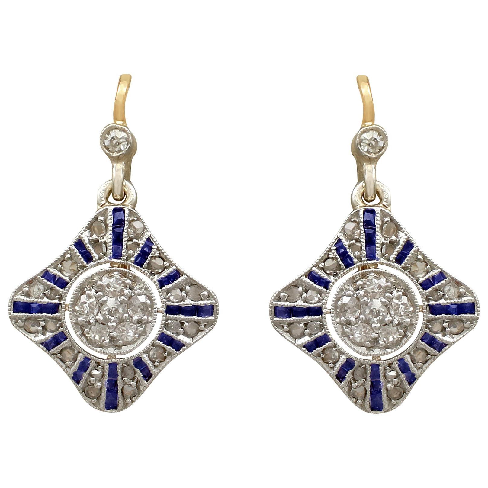 Antique Victorian Sapphire and Diamond Yellow Gold Drop Earrings