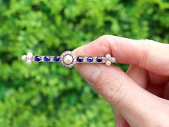 Antique Victorian Sapphire and Pearl Diamond and Yellow Gold Bar Brooch