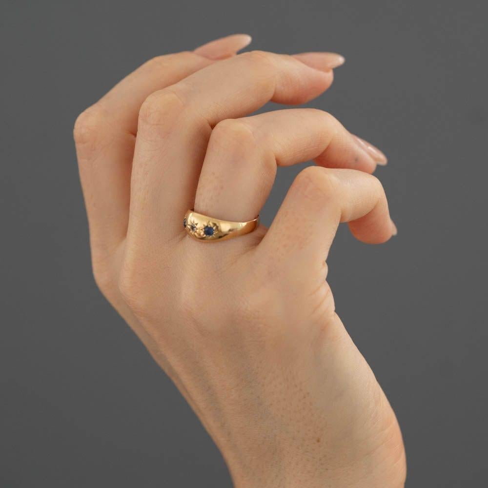 Antiker viktorianischer Zigeuner-Sternring mit Saphir und Diamant aus 18 Karat Gold 5
