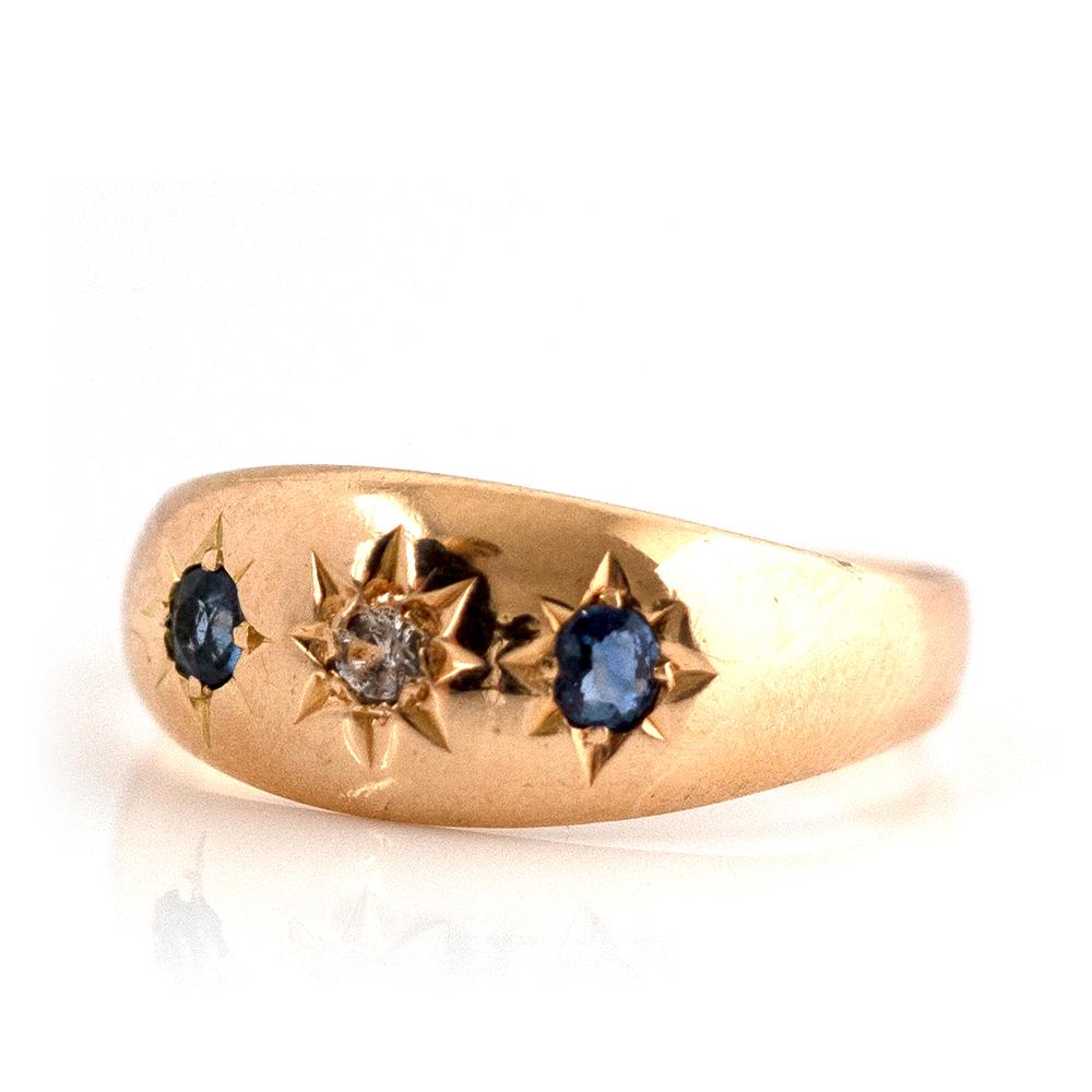 Antique Victorian Sapphire Diamond 18 Carat Gold Gypsy Star Ring 7