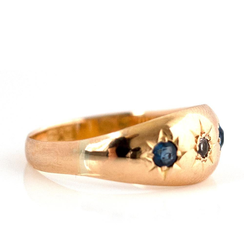 Antique Victorian Sapphire Diamond 18 Carat Gold Gypsy Star Ring In Good Condition In London, GB