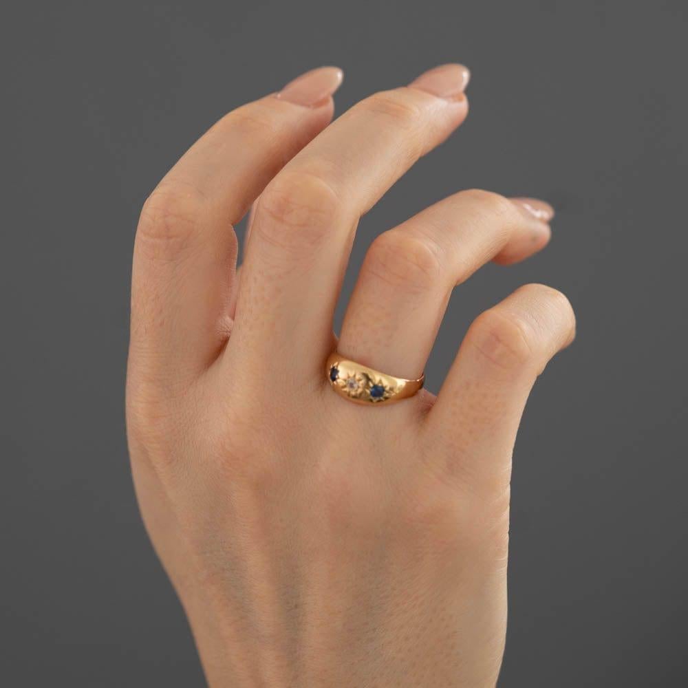 Women's Antique Victorian Sapphire Diamond 18 Carat Gold Gypsy Star Ring