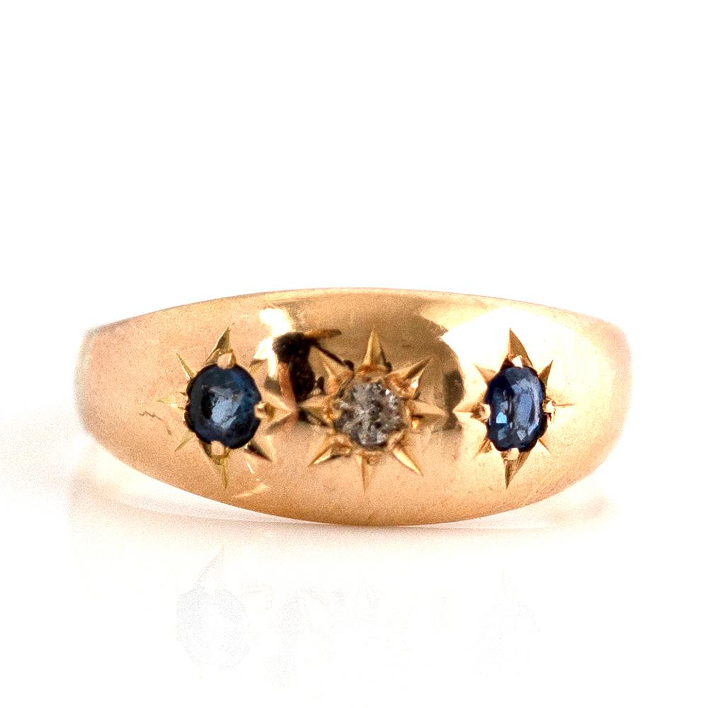 Antique Victorian Sapphire Diamond 18 Carat Gold Gypsy Star Ring 4