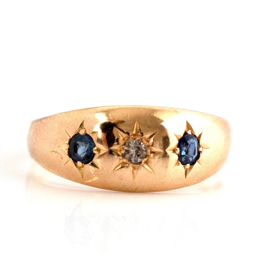 Antiker viktorianischer Zigeuner-Sternring mit Saphir und Diamant aus 18 Karat Gold 3
